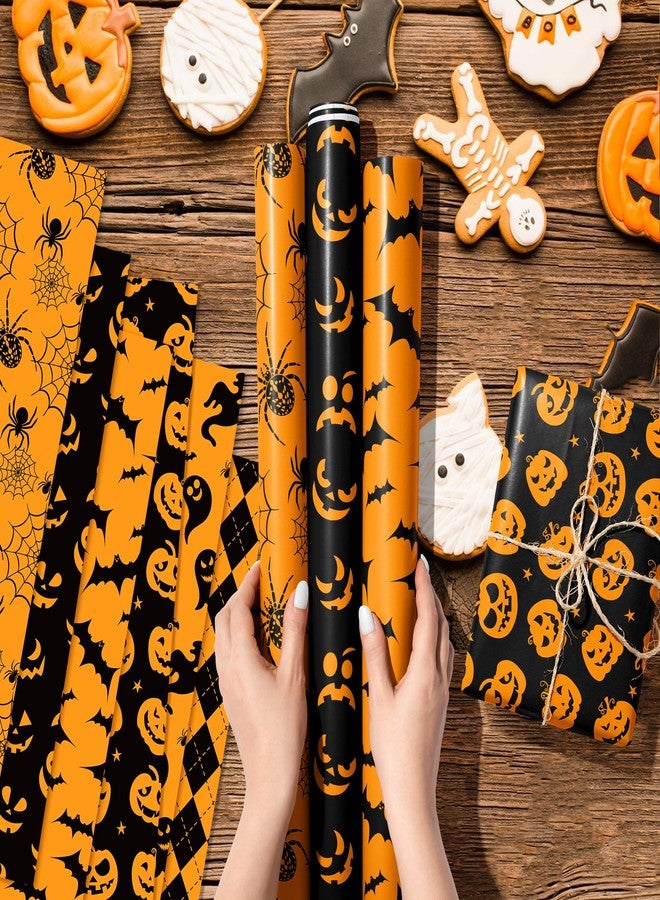 HOWAF 12 Sheets Halloween Wrapping Paper, Black Orange Halloween Gifts Wrapping Paper for Hallows' Eve Party Gift Packing, Bat Spider Web Pumpkins Ghost Gift Wrap Papers Sheets - Image 4